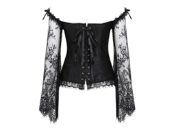 2026-corset Para Mulher Princesa Com Mangas De Gola E Volantes Corsé Elegante Sobrepeito Sun M Negro