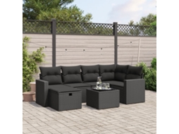 Vidaxl 7 Pcs Conjunto De Sofás P/ Jardim C/ Almofadões Vime Pe Preto