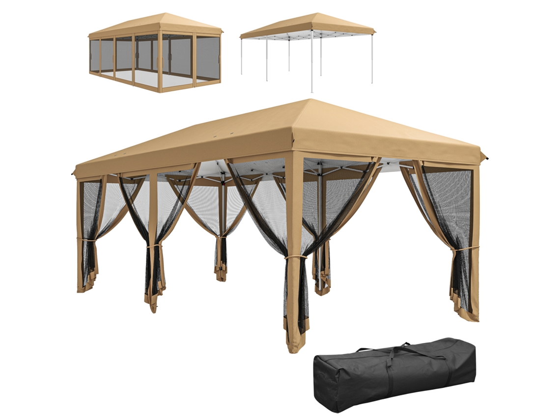 Barraca Dobrável ZACHARY 3x3 M com altura ajustável, parede lateral, ventilação, 4 sacos de areia e bolsa de transporte (Verde)