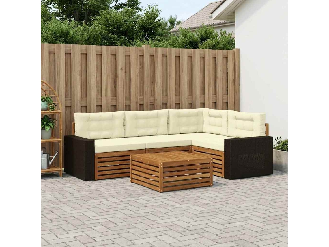 Vidaxl Conjunto De Sofás Para Exterior 5 Unid. Natural E Creme