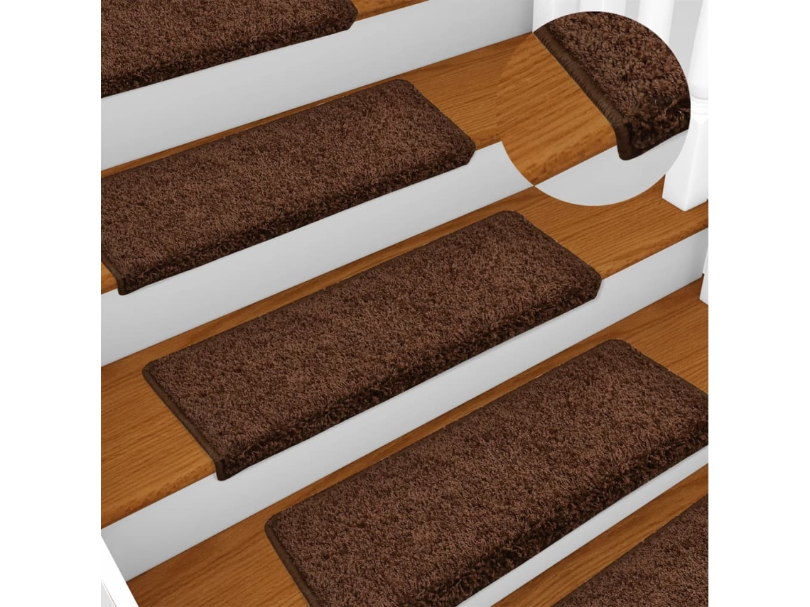 Vidaxl Tapetes De Escada 15 Peças 65x21x4 Cm Marrom Com Borda Retangular