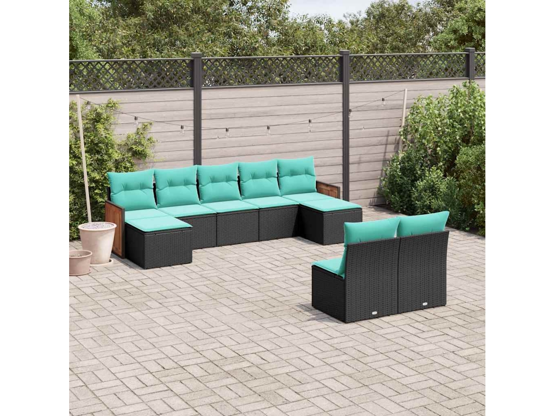 Vidaxl Conjunto De Sofá De Jardim De 9 Peças Com Almofadas Em Rattan Sintético Preto