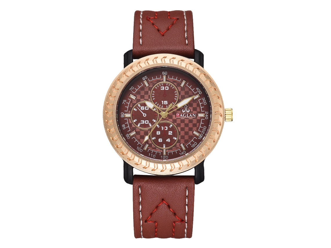 Relógio Analógico de Quartzo Masculino Casual Clássico Pulseira de Couro Pu Marrom Claro