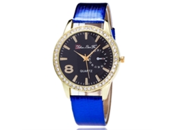 Relógio de Pulso Feminino de Quartzo com Pulseira de Couro Pu Estilo Simples Azul