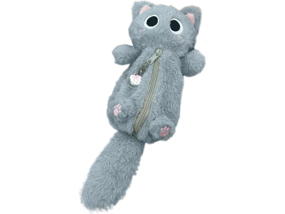 Estojo De Lápis Fofo Em Formato Gato Pelúcia Kawaii Com Zíper, Ideal Para Escola E Escritório.