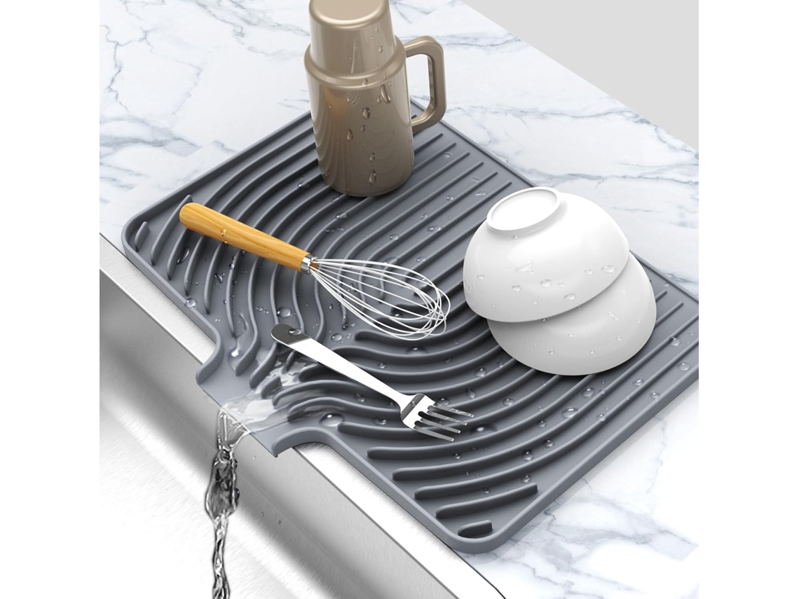 Tapete de Silicone AQUAFORGE 40x33cm cinza com escorredor