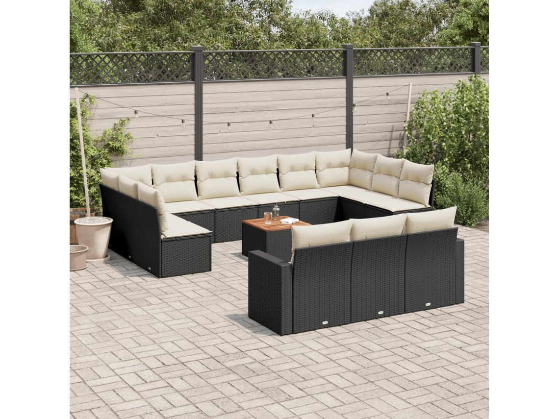 Vidaxl 14 Pcs Conjunto de Sofás P/ Jardim C/ Almofadões Vime Pe Preto
