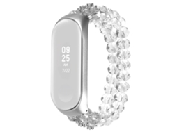 Bracelete de Cuentas Trenzadas Contas de Cristal para Xiaomi Mi Band 3/4 Branco