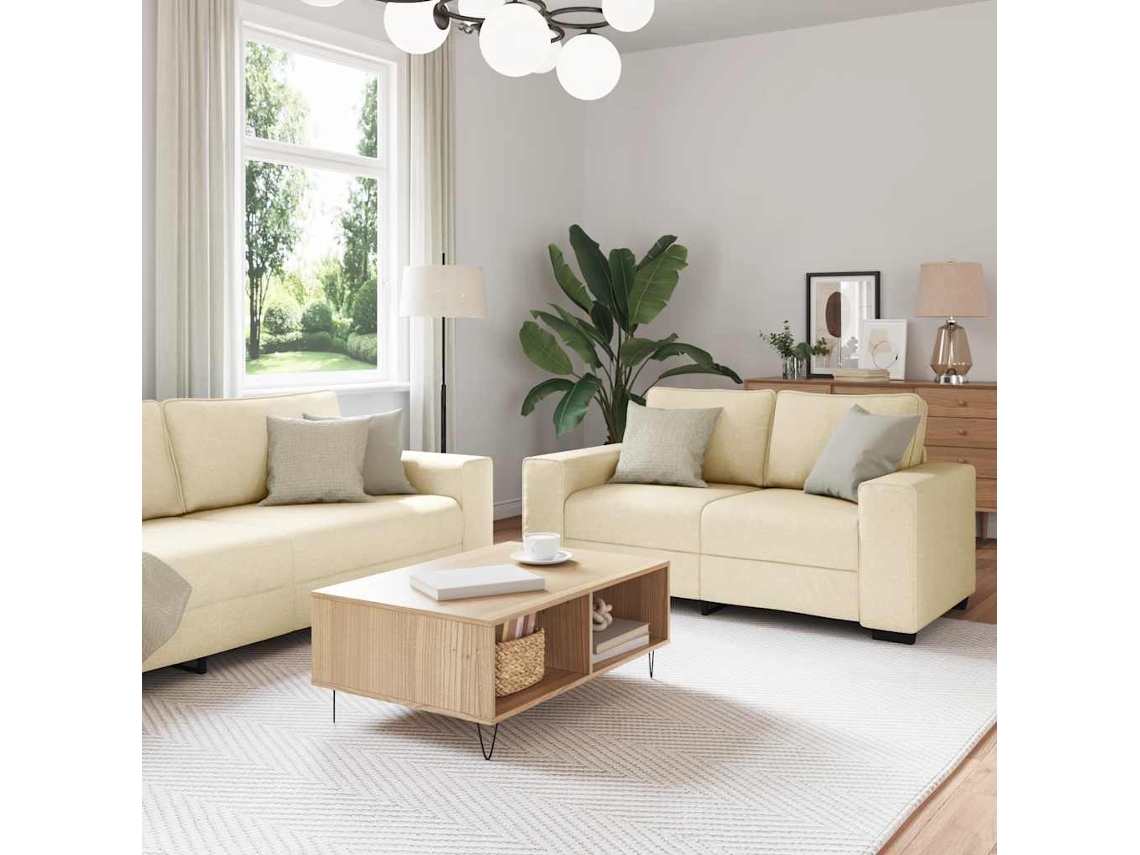 Vidaxl Conjunto De Sofá De 2 Peças Com Almofadas Em Tecido Creme