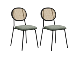 Conjunto 2 Cadeiras 44x54x87cm Tons Verde E Preto, Encosto Em Vime Sintético, Design Contemporâneo Para Cozinha E Jantar