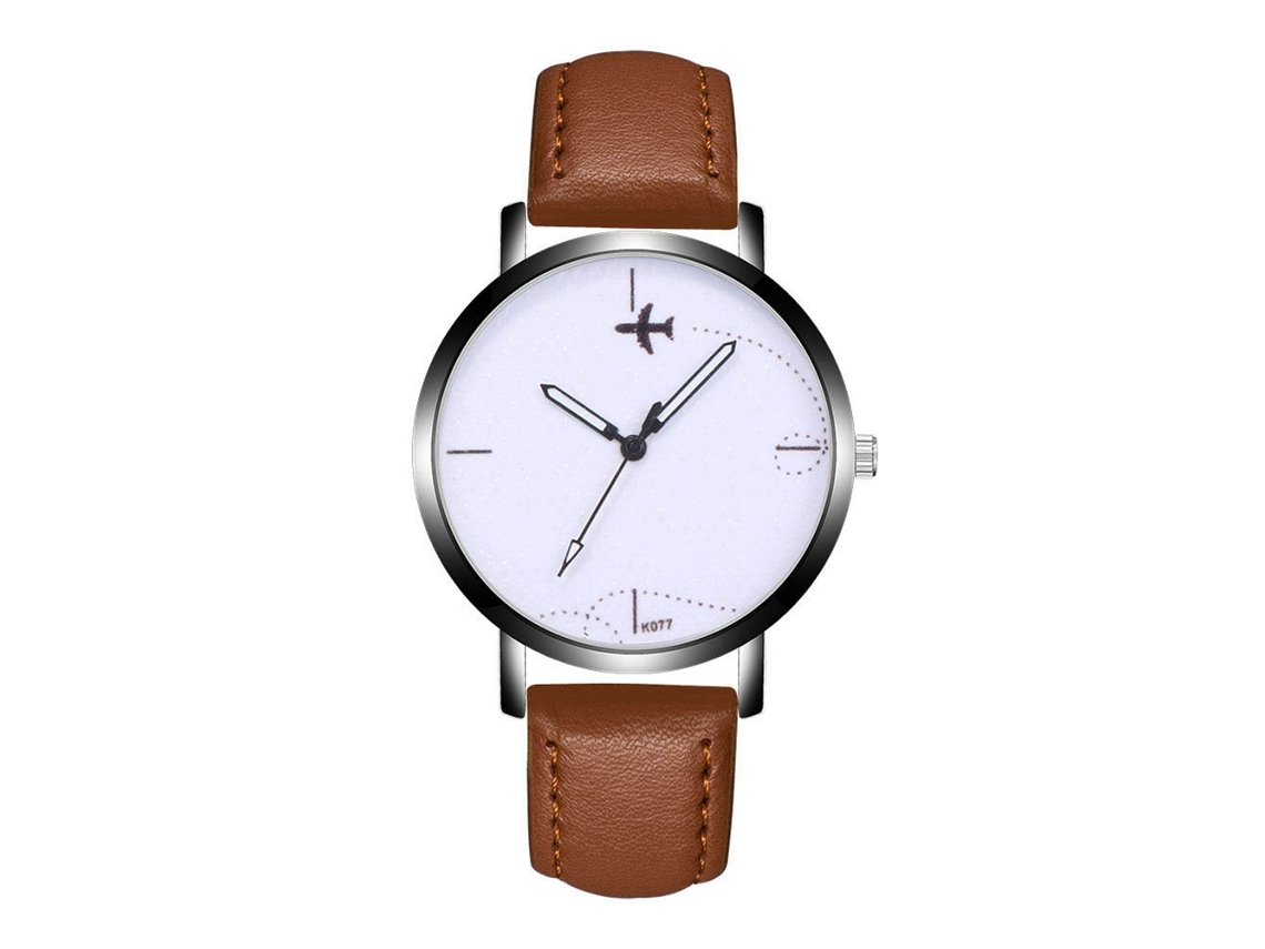 Reloj De Cuero Moderno Dial Redondo Analógico De Cuarzo Para Mujer Y Hombre Café Claro