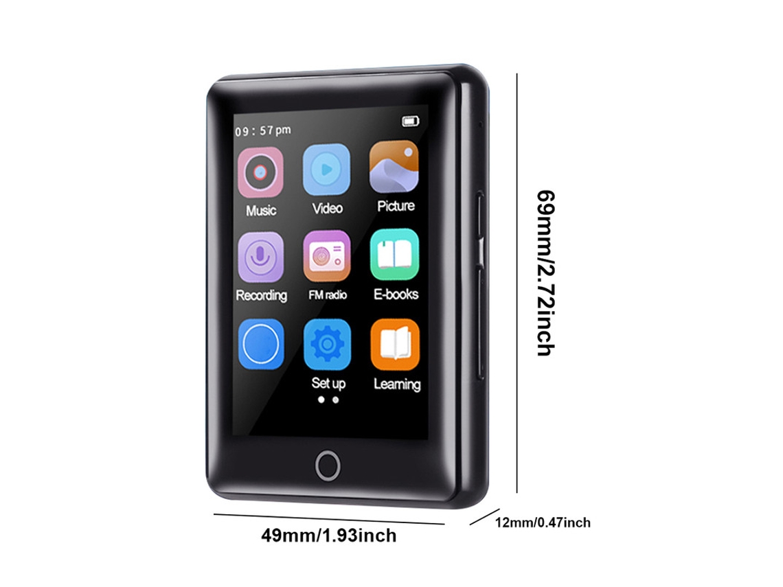 MP3 YIZHOOD (4G)(Sem Bluetooth) Player 2.5 polegadas Full Touch Screen HIFI FM Portátil preto