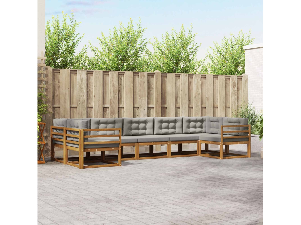 Vidaxl Conjunto De Sofás Para Exterior 7 Unid. Cinza Natural E Claro
