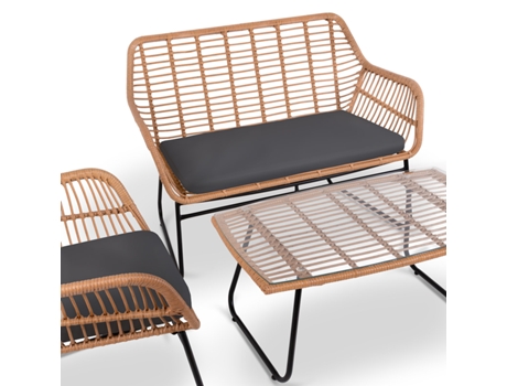 Conjunto de jardim de 4 lugares IMPERIA DARK GREY, mesa de centro exterior sofá de 2 lugares 2 cadeirões, cinzento, resistente aos raios UV