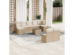Vidaxl 10 Pcs Conjunto De Sofás P/ Jardim Com Almofadões Vime Pe Bege