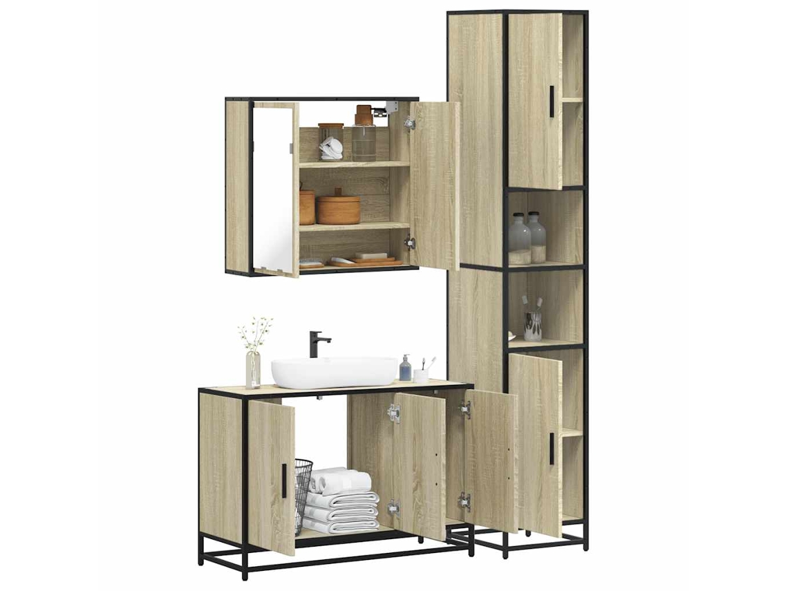 Vidaxl 3 Pcs Conj. Móveis Casa Banho Derivados Madeira Carvalho Sonoma