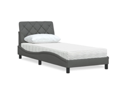 Vidaxl Cama Com Colchão 90x200 Cm Tecido Cinzento-escuro