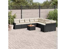 Vidaxl 11 Pcs Conjunto Sofás De Jardim C/ Almofadões Vime Pe Preto