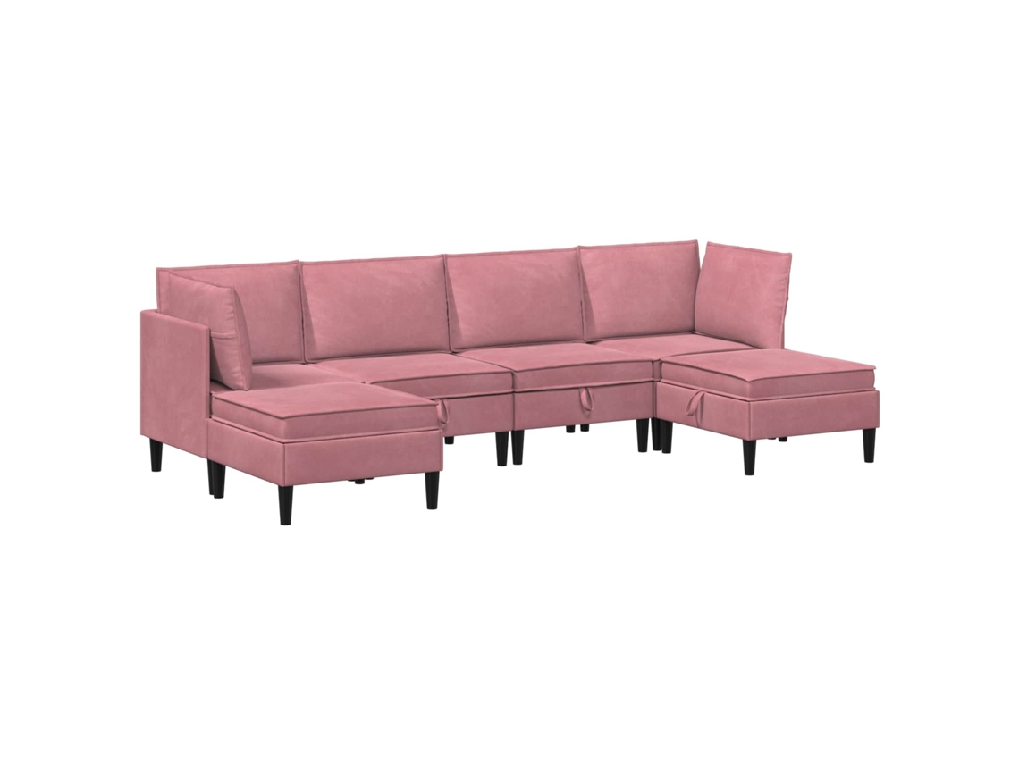 Conjunto 6 Conjunto De Sala De Estar Vidaxl Rosa Veludo (280 X 140 X 82 Cm)