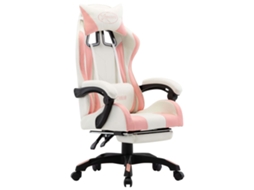 Vidaxl Cadeira Estilo Corrida C/ Apoio Pés Couro Artif. Rosa/branco