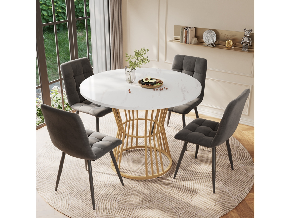 Conjunto Jantar 5pç, Mesa Redonda 80x80x75cm Nogueira + 4 Cadeiras Pretas.-qq
