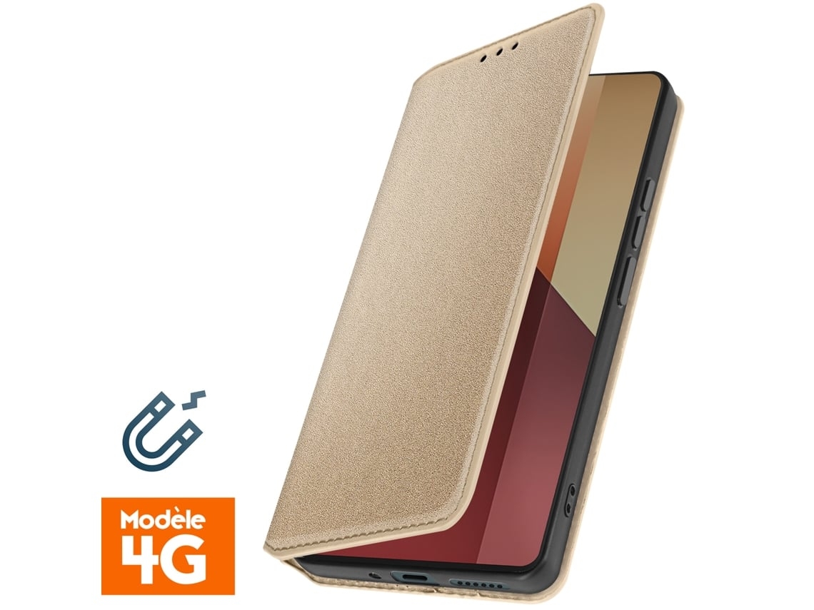 Capa Para Xiaomi Redmi Note 13 Pro 4g Pele Magnética Dourado .