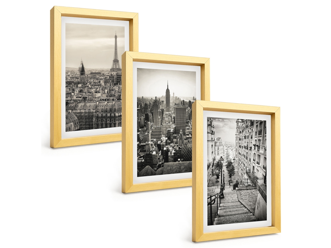 Pinturas Murais Modernasvistas De Paris, Nova York, Escadas Moldura Dourada Fotos Para O Corredor Espelharte (3 Peças 20x30 Cm)