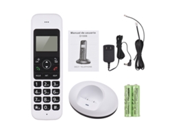 Telefone sem fio expansível com LCD, antena e memória para escritório e casa.