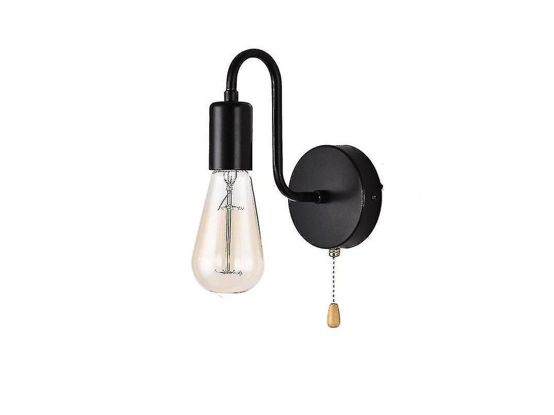 Luminária De Parede Vintage Preta Com Interruptor De Puxar, Modelo E27
