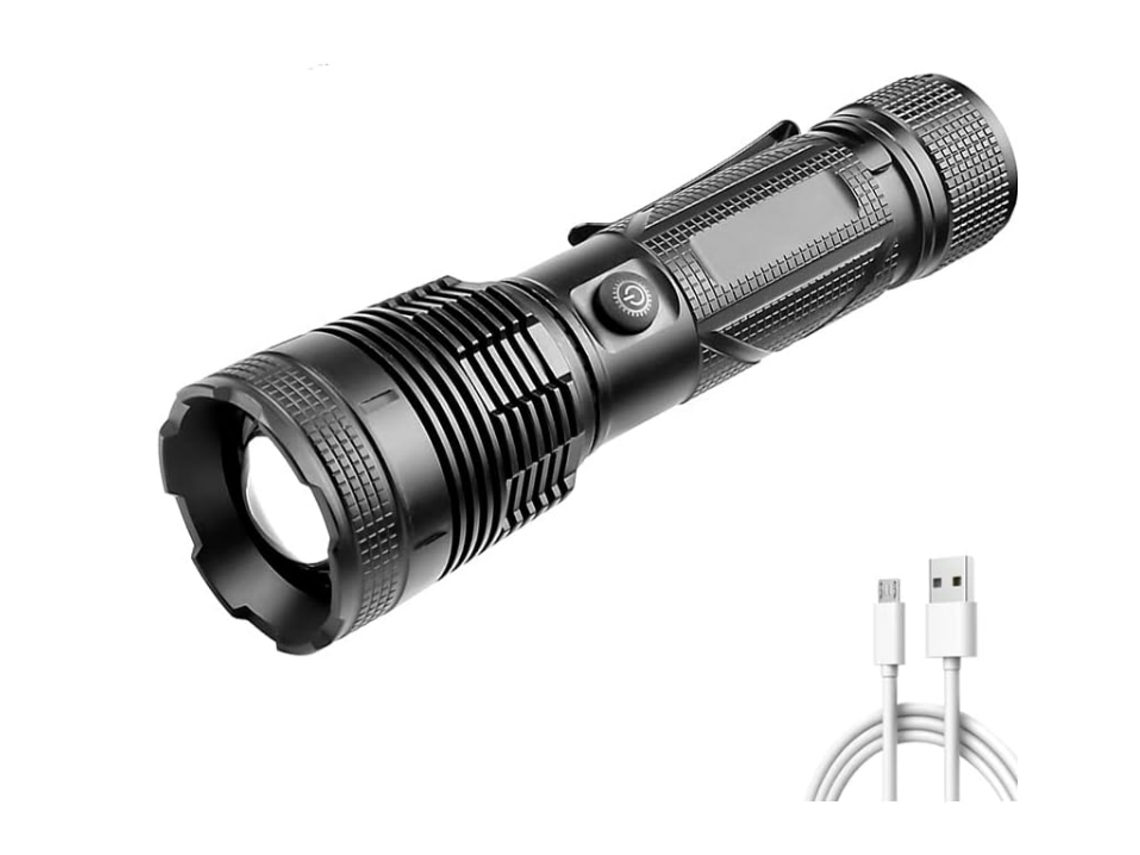 Lanterna Xhp160 Flash Light de 4 Núcleos Lanternas Recarregáveis Usb Tocha Luzes de Trabalho Lanterna com Zoom Preta HALINUIA