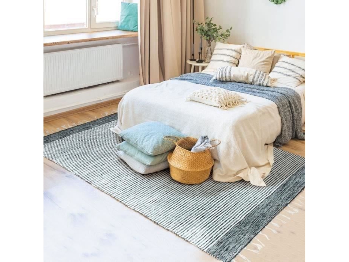 Tapete - A Fábrica De Decoração - Terra Cotton Bandes - 160x230 Cm - 100% Algodão - Retangular Cinza-branco