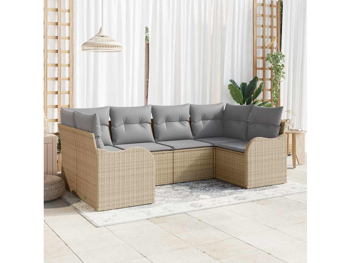 Vidaxl Conjunto De Sofá De Jardim 6 Unid. Bege E Cinzento Claro