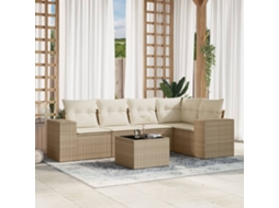 Vidaxl 6 Pcs Conjunto De Sofás P/ Jardim Com Almofadões Vime Pe Bege