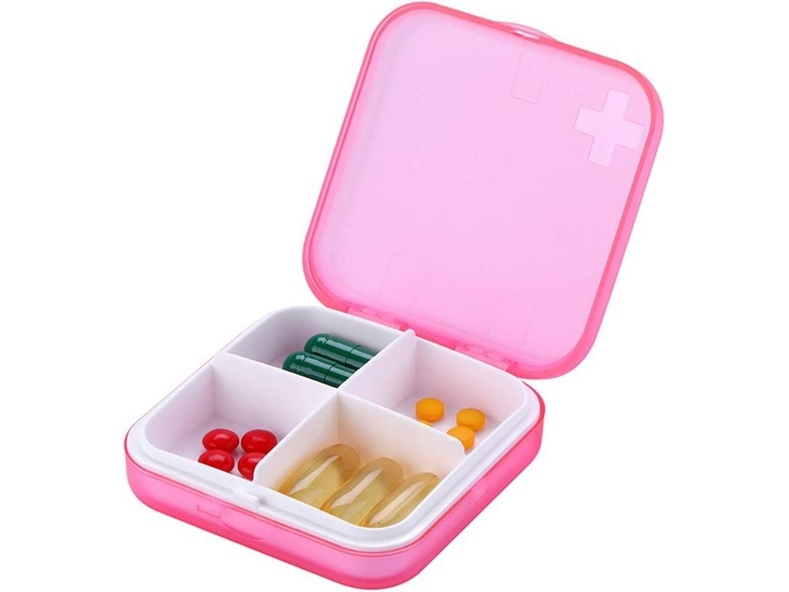 Organizador de Pílulas Portátil Pequeno com 4 Compartimentos para Bolsa Ou Bolso Material Seguro Verde