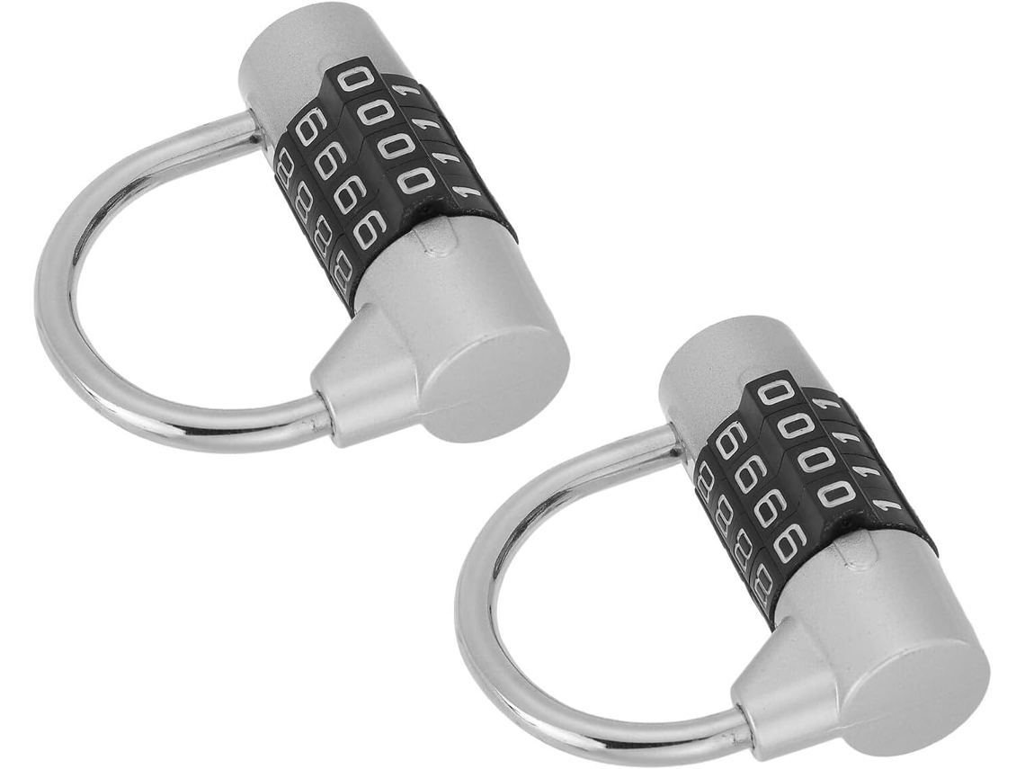Conjunto De 2 Cadeados Com Senha Combinação 4 Dígitos Prateados –