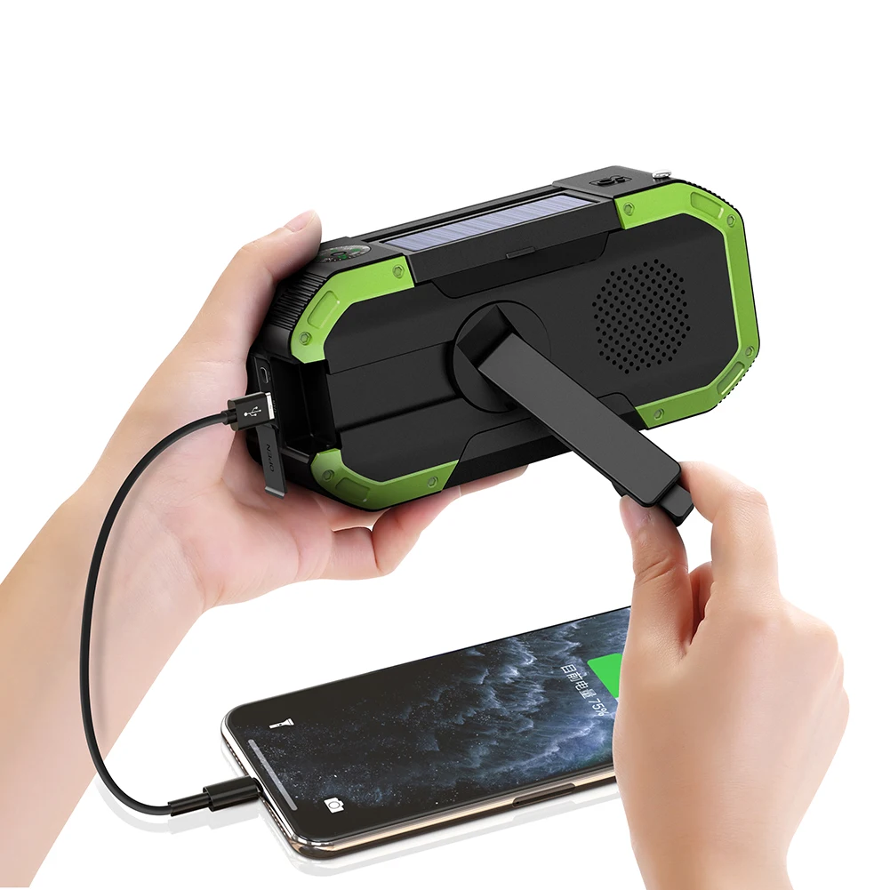 Alto-falante Bluetooth AQUAFORGE com manivela, rádio am/fm com energia solar, emergência, lanterna com indicador de bateria led