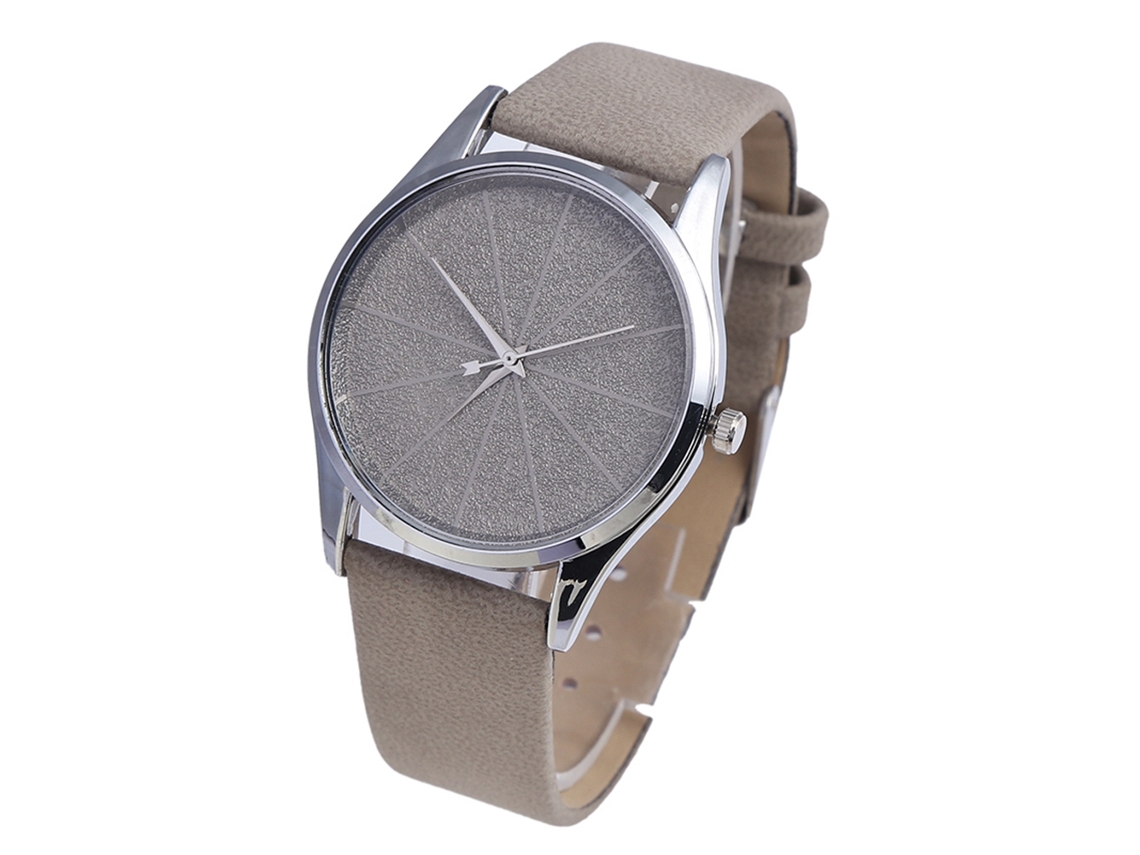 Relógio de Pulso Feminino Casual de Quartzo com Pulseira de Couro Pu Simples Redondo Cinza