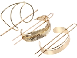 Conjunto de 3 acessórios para cabelo da Liga de Ouro: presilhas e palitos.