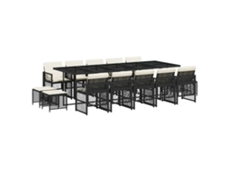Conjunto de Jantar 15 Pcs para Jardim com Almofadões Vime Pe Preto MAISON EXCLUSIVE (15 pcs)