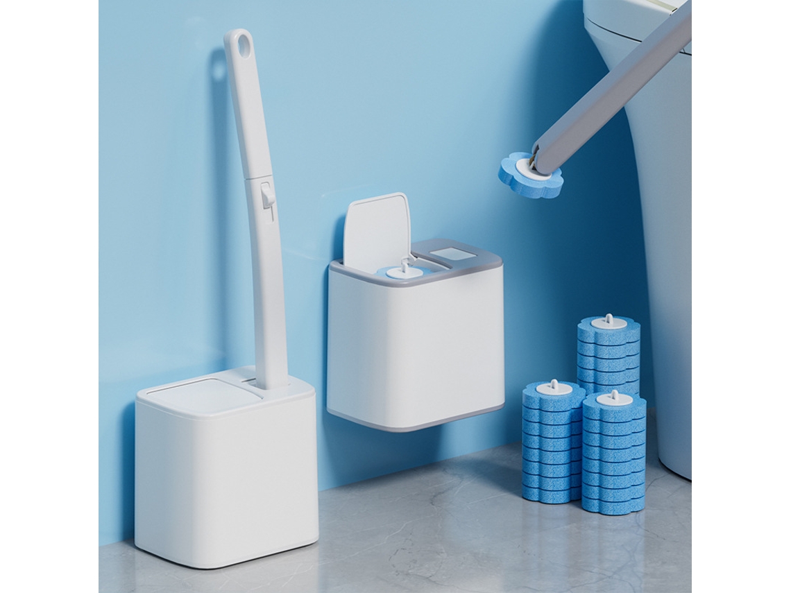 Escova sanitária descartável com suporte, cabo angulado, 30 cabeças de reposição | AQUAFORGE
