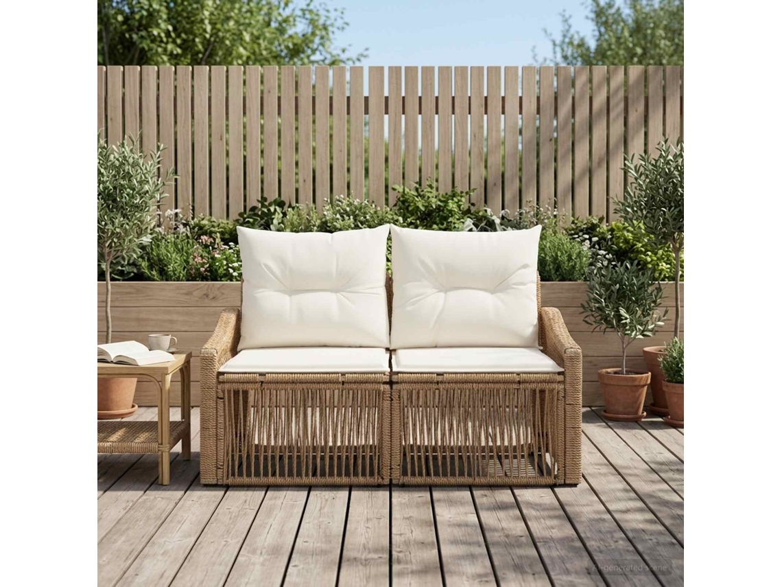 Vidaxl Sofá De Jardim 2-número De Lugares Bege Vime Pe
