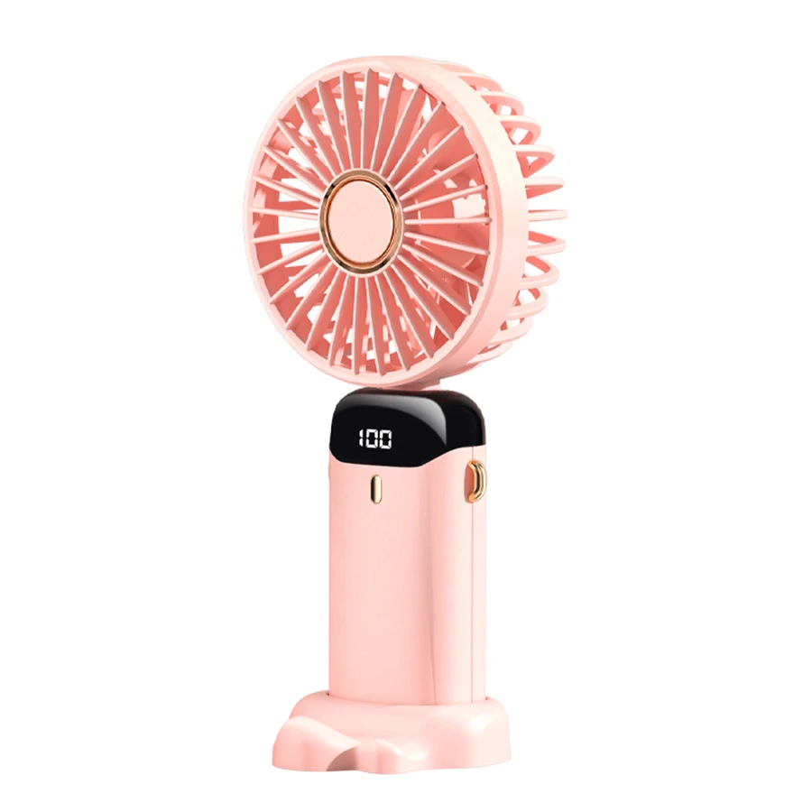 (rosa) Ventilador Portátil Com Visor Led, Bateria Recarregável De 1200mah, 5 Velocidades De Vento E Design Para Usar No Pescoço.