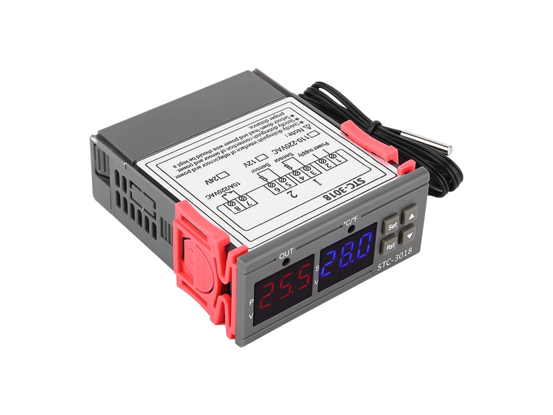 Controlador De Temperatura Digital Stc-3018 Termostato Com Sensor Ntc Cabo 1m 24v Tela Dual