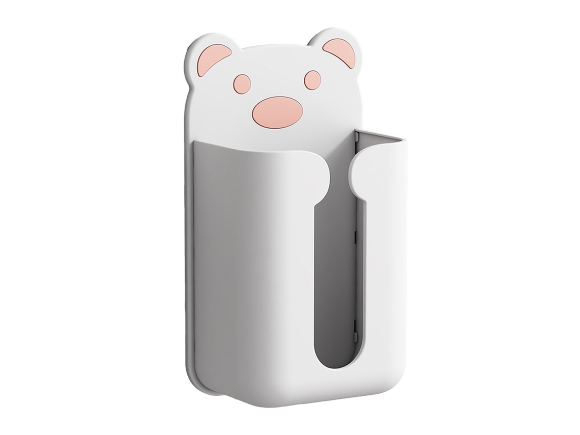 Caixa de Papel Higiênico S/MARCA para parede, sem perfuração, com urso fofo, plástico, dispenser, branco rosa