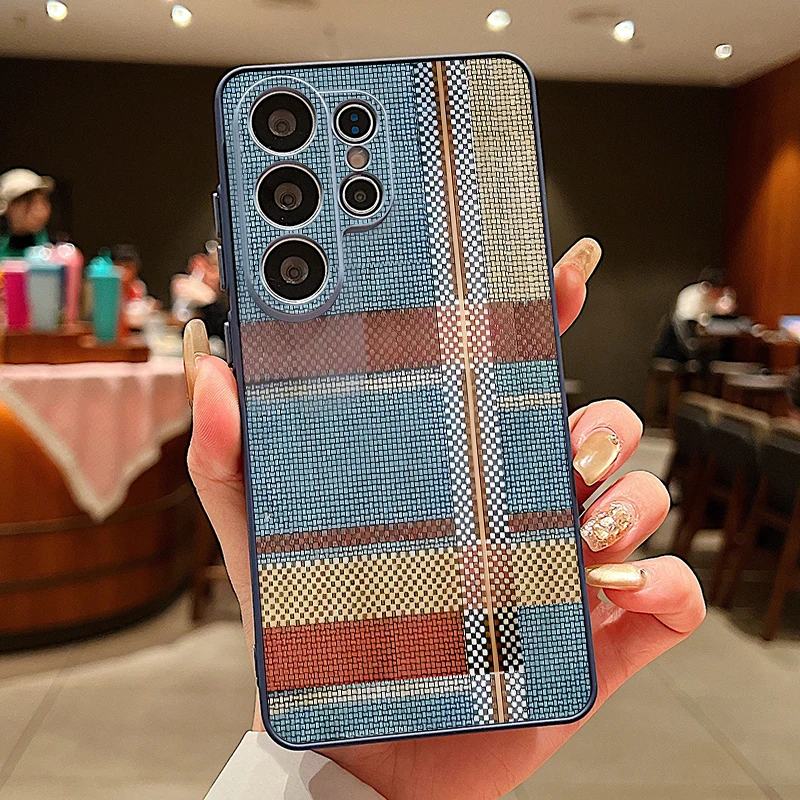 Capa Para Celular Galaxy A54 Com Estampa Retrô Listrada Magnética (azul)
