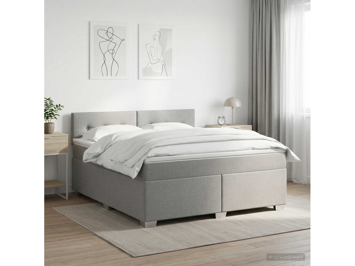 Vidaxl Cama Box Spring Com Colchão Cinzento-claro 140 X 190 Cm Tecido