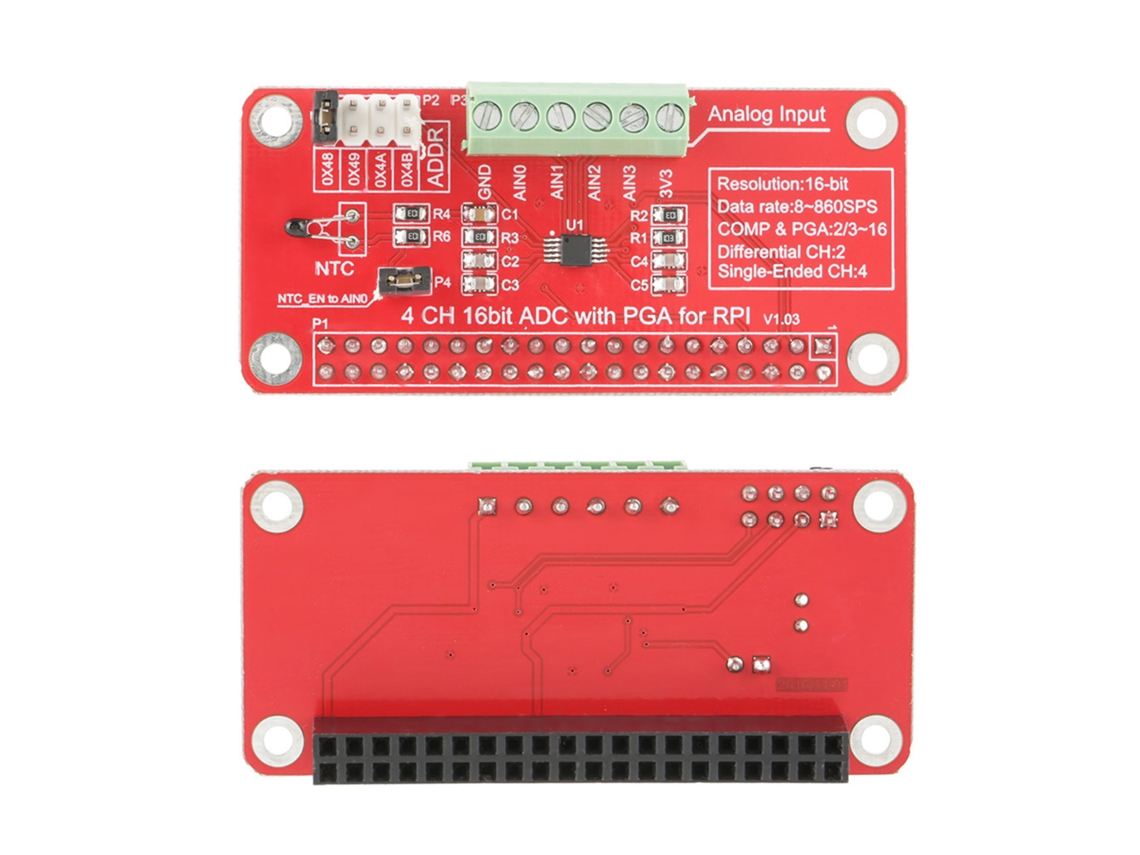 Módulo conversor analógico-digital ADC de 16 bits para Raspberry Pi 3/2/b