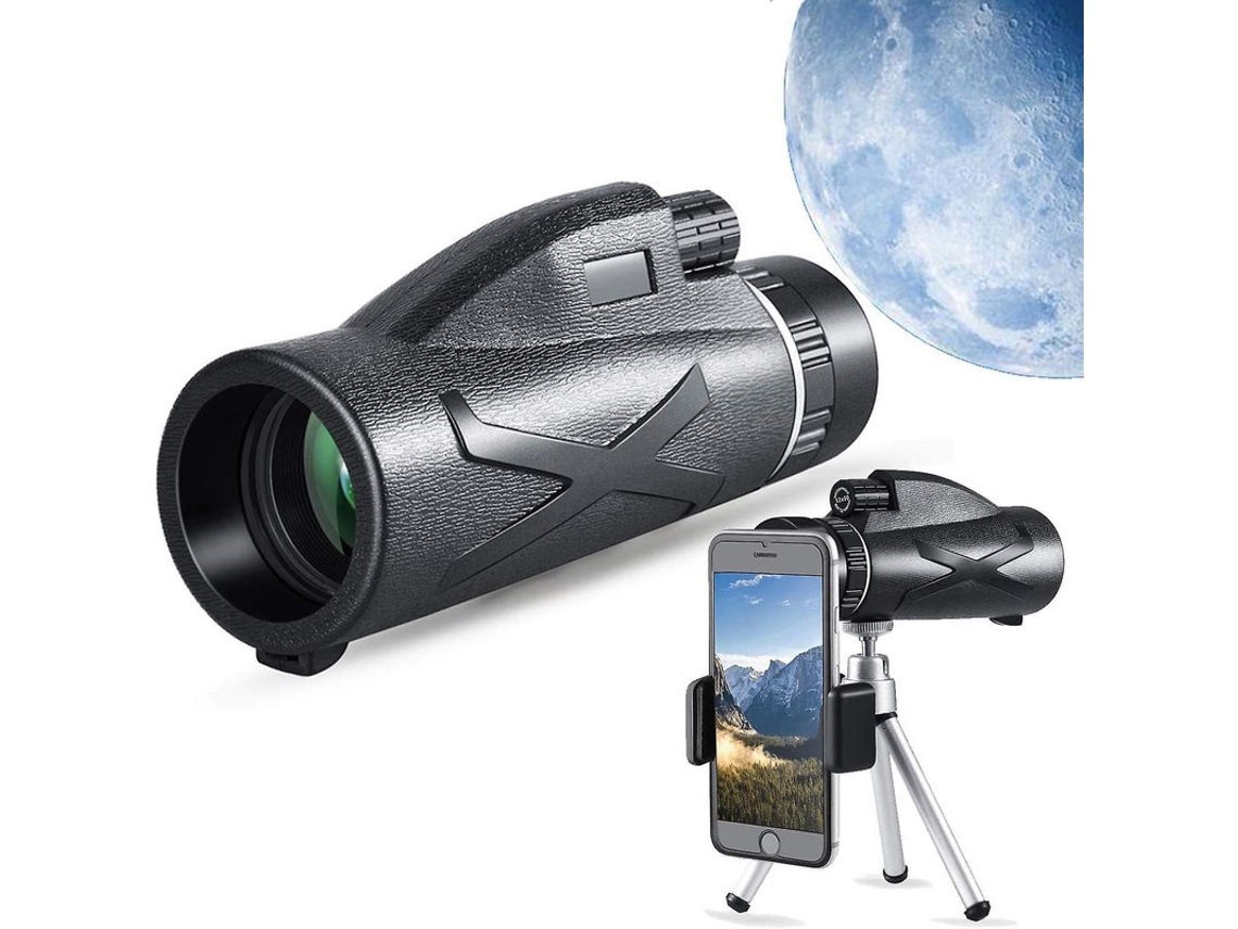 Telescópio Monocular 12x50 Hd Ip68 Suporte Smartphone Tripé Observação Pássaros Acampamento Caminhada Preto Bestvite