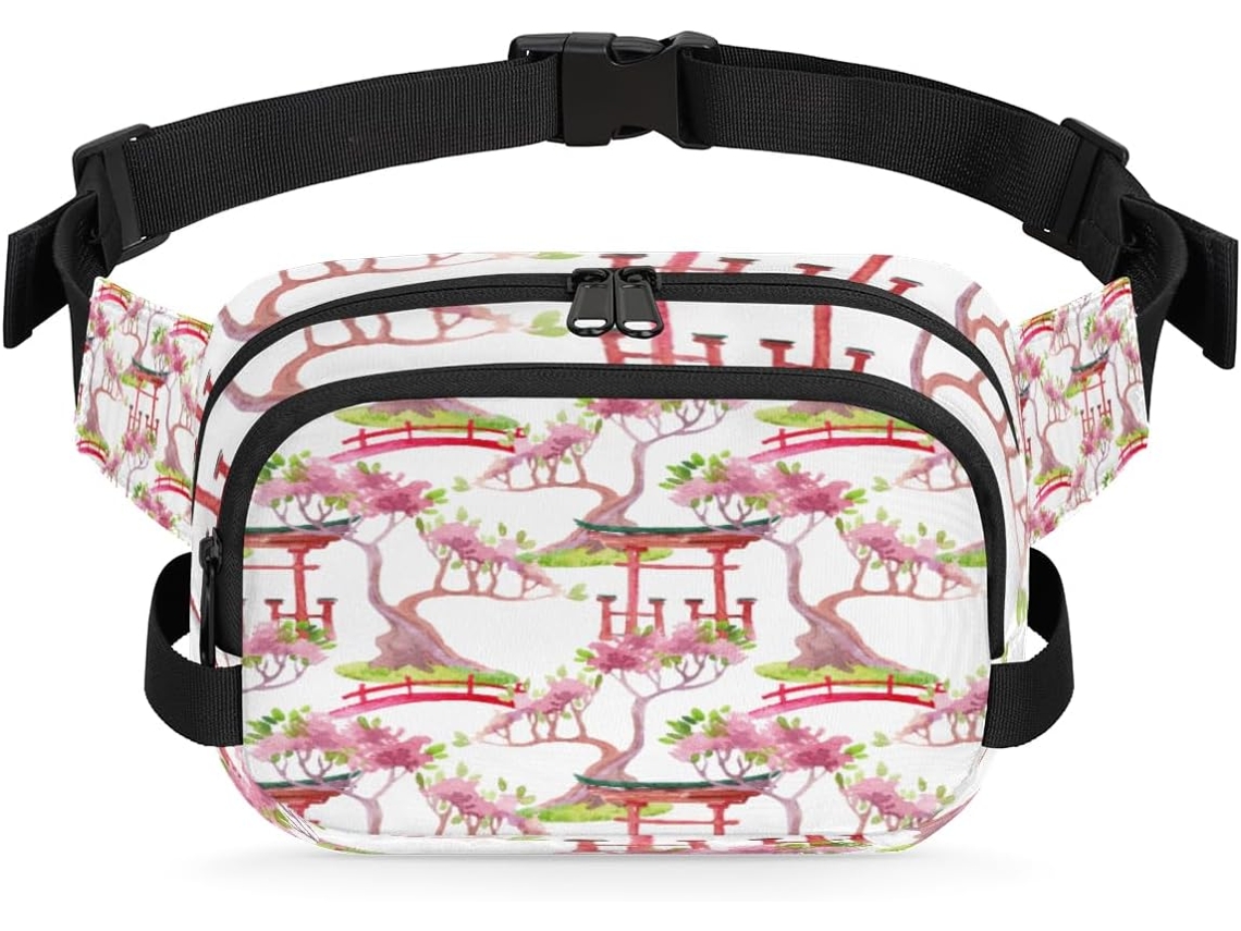 Pochete com Estampa Floral de Inspiração Japonesa para Mulheres 22 8 X 6 3 X 15 5 Cm Estampa Flo Impermeável