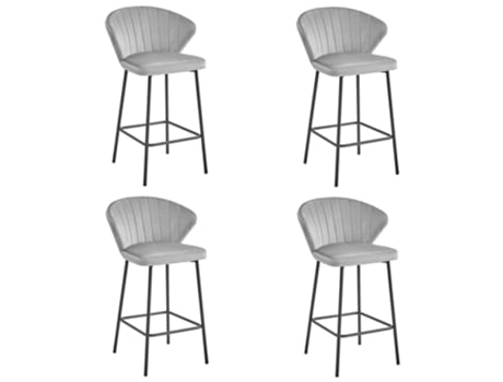 Banqueta Gatta Veludo Cinza Prateado / Pernas Pretas X 4 Leobert